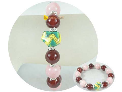12mm pink bowlder bracelet with red carnelian