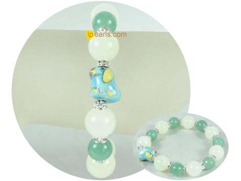 fashion 12mm white bowlder bracelet with green jade