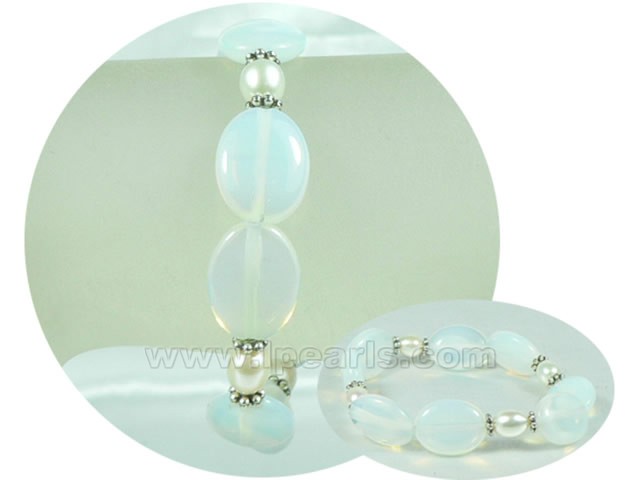 nice rice pearl and oval moonlight stone stretch bracelet