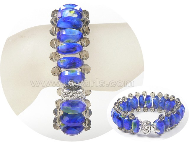10*14mm blue watermelon stone and 6mm crystal bracelet