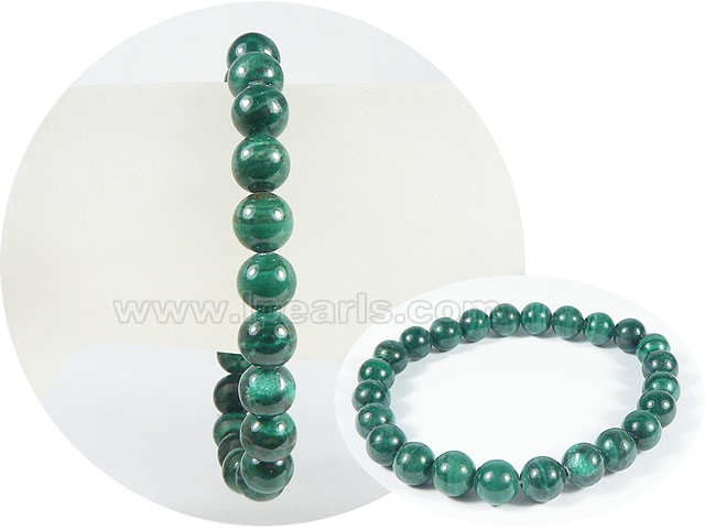 8mm peacock green round man-made gemstone stretchy bracelet