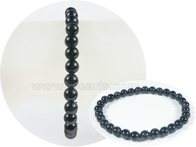 6mm black round gemstone stretchy bracelet