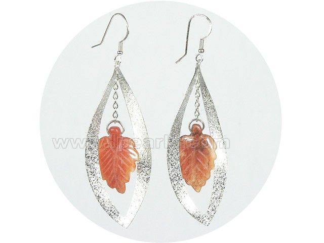 orange leaf shape gemstone earrings