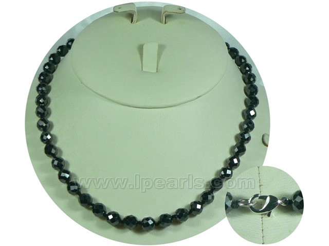 shiny 8mm black faceted hematite bead necklace