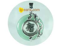 pea green donut shape jade with sterling silver mounting pendant