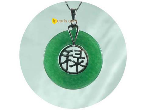 wholesale 30mm green jade with sterling silver mounting pendant