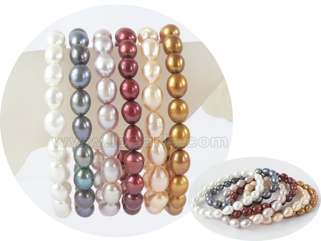 wholesale 6 rows mix color cultured pearl stretch elastic bracel