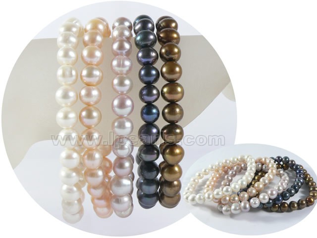 wholesale 5 rows multi-colors potato pearl stretch bracelet