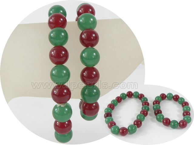 wholesale 10mm green and red jade Mother Daughter bracelet
