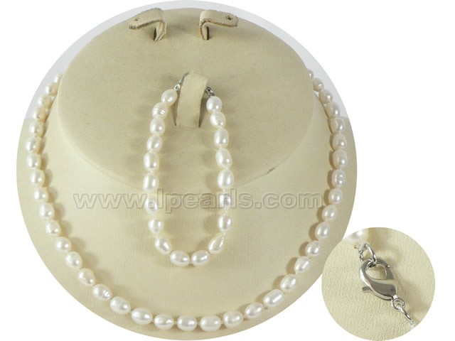 wholesale 5-6mm rice pearl Child's necklace and bracelet sets