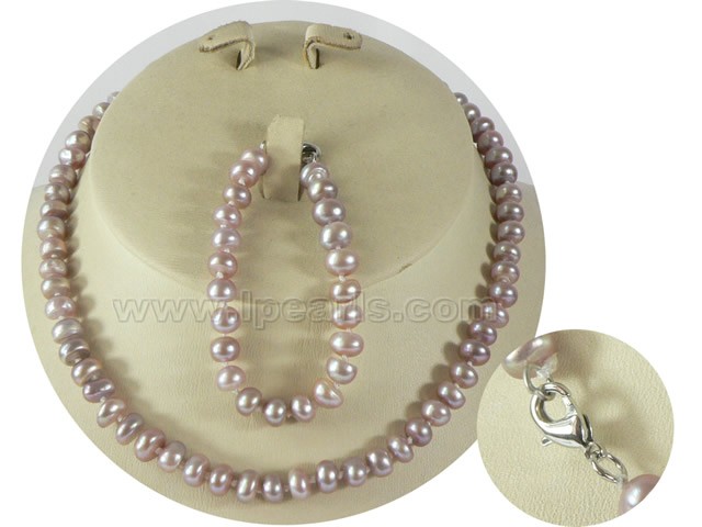 wholesale 7-8mm butto pearl Child's necklace and bracelet set