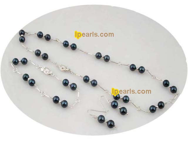 6.5-7mm black tin cup akoya pearl necklace with earring set