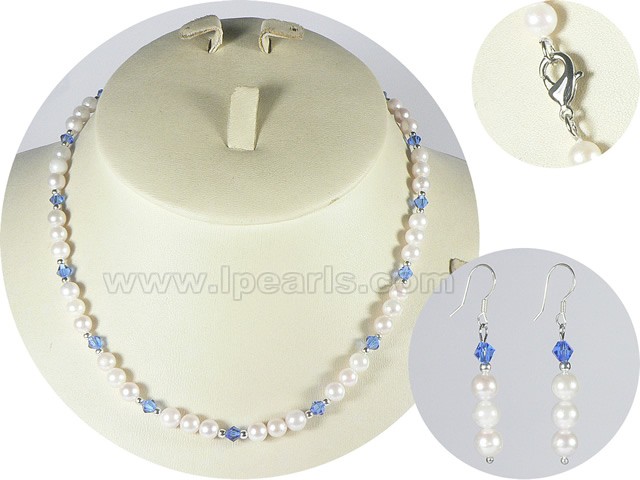 5.5-6mm white akoya pearl sets with crystal beads