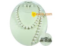 12mm white round coral necklace, bracelet and earring set