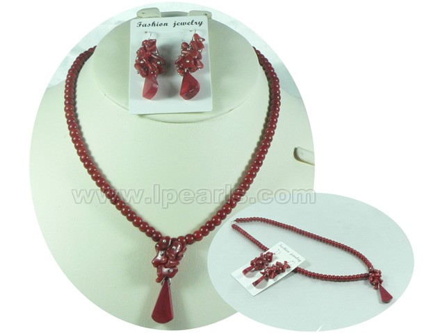 special 5mm red coral dangling earrings and necklace sets