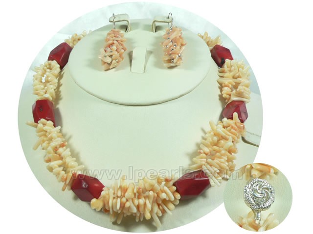 red 13*18mm coral necklace and dangle earrings jewelry sets