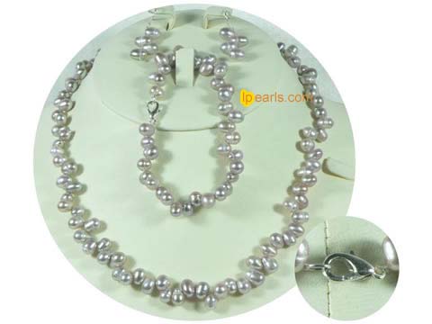 purple 6-7mm top-drilled freshwater pearl jewerly set