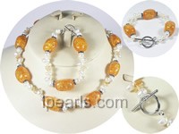 6-7mm side drilled pearl and green baroque crystal set
