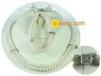 double rows 6-7mm white bread freshwater pearl necklace and stre