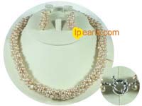 4-5mm pink potato shaped freshwater pearl necklace set