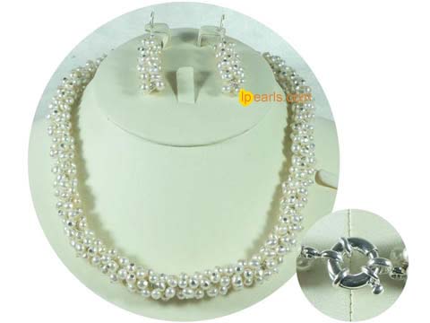 4-5mm white potato shaped freshwater pearl necklace set