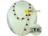 white pearl necklace and bracelet set with agates