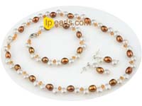 Stylish freshwater pearl bridal jewlery set with Austria crystal
