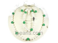 wholesale 7-8mm potato pearl and green jade jewelry set