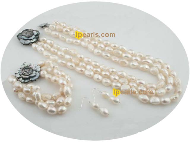 wholesale 9*11mm white baroque nugget pearl jewelry set