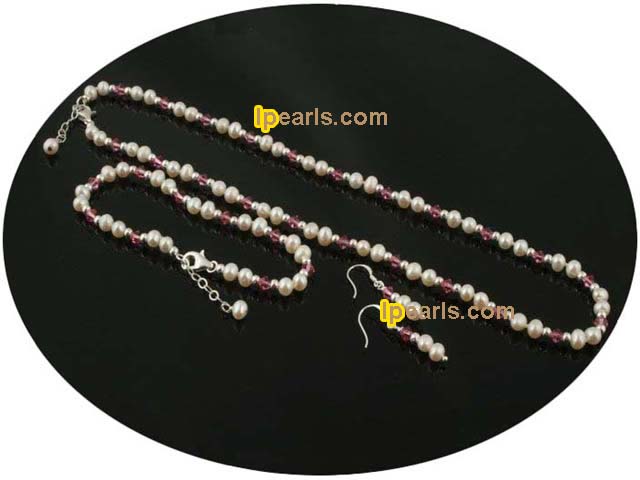 white potato seed pearl with crystal jewelry set