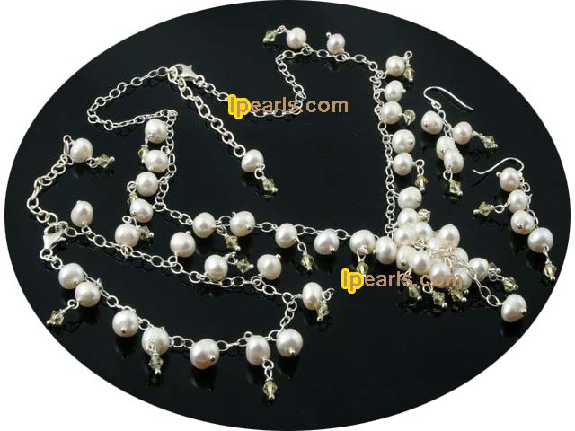 sterling silver cultured pearl  and crystal jewelry set