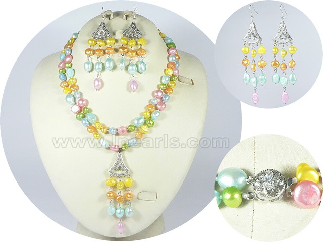 multi color nugget pearl necklace earrings set