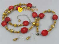 champagne nugget pearl jewelry set with coral beads