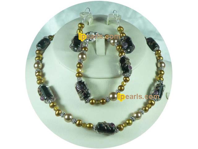 champagne potato pearl and shell pearl jewelry set
