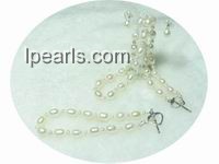 white rice freshwater pearl set of necklace, bracelet and earrri