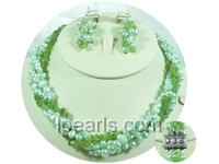four rows light green nugget pearl necklace and earrings jewelry