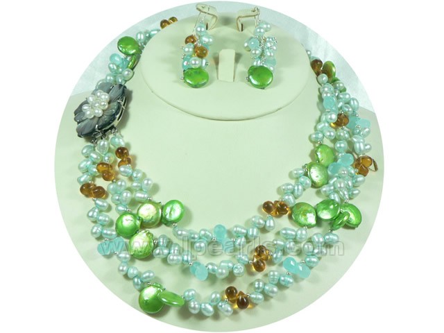 beautiful multicolor coin pearl and dacing pearl jewelry sets