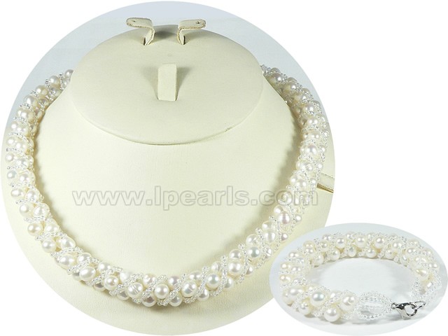 elegant 6-7mm white potato freshwater pearl necklace set