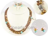nice 4-5mm champagne freshwater rice pearl jewelry sets