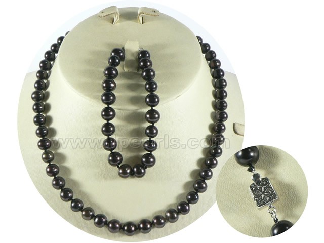 wholesale 8-9mm black round freshwater pearl necklace and bracel