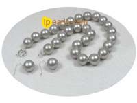 12mm grey south sea shell pearl necklace earrings set