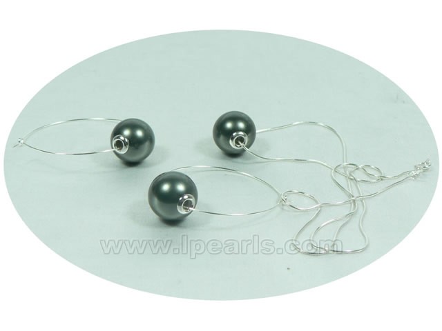 sterling silver Black shell pearl pendant and earrings jewelry s