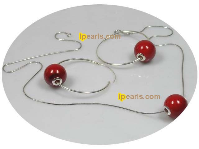 sterling Red shell pearl pendant and earrings jewelry set