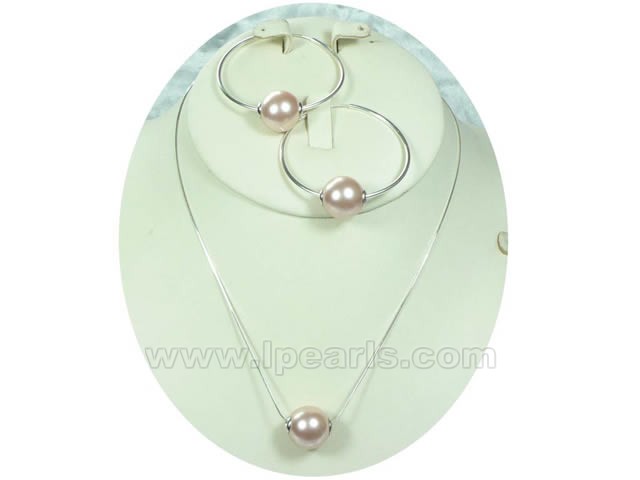 Pink shell pearl pendant and earrings jewelry set in sale
