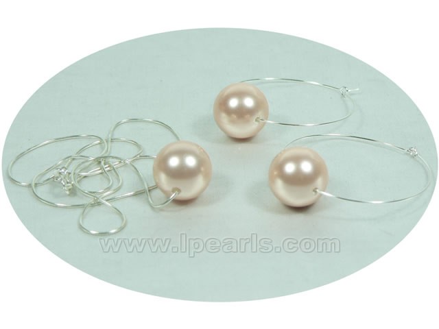 wholesale shell pearl pendant and hoop earrings jewelry set