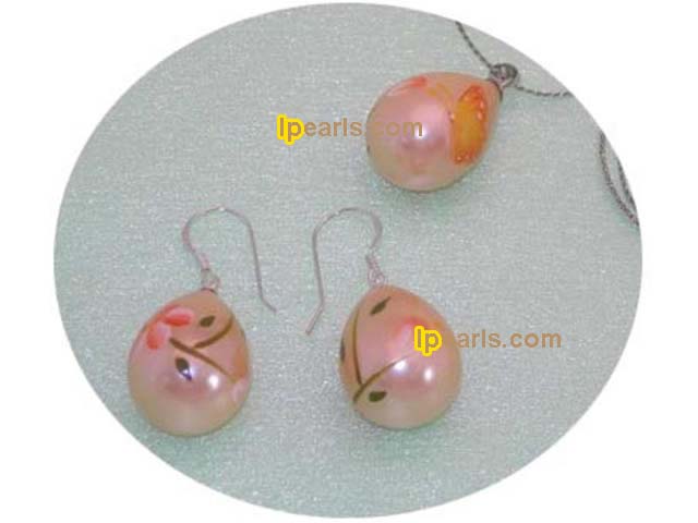 15*20mm shell pearl jewelry with printed flower necklace