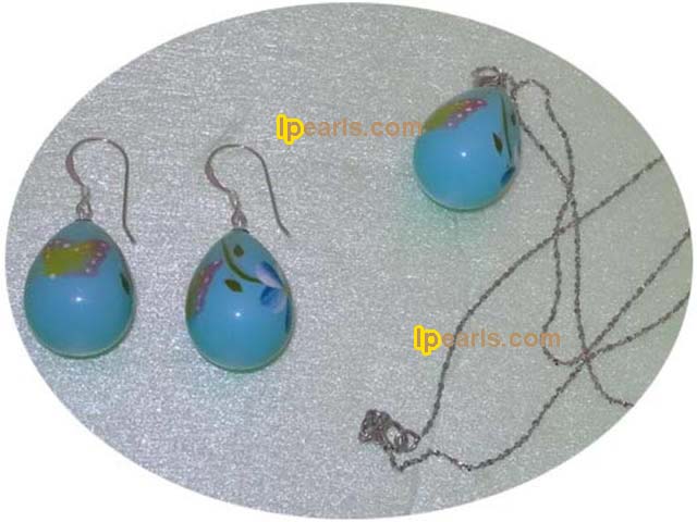blue 15*20mm shell pearl jewelry set with sterling silver fittin