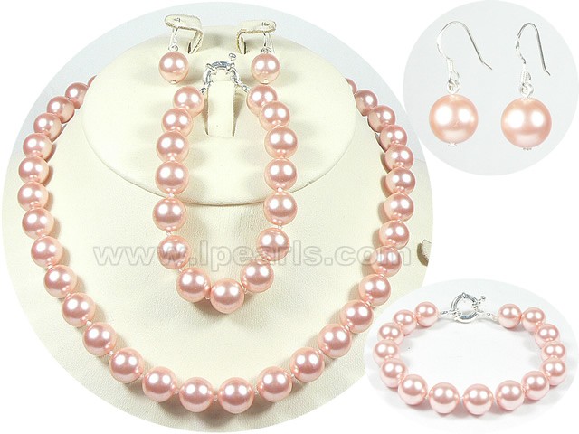 10mm light pink shell pearl set