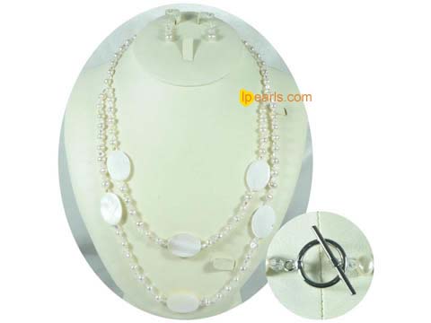 14*20mm white oval shell necklace set with dangling earrings