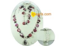 red wine crystal jewelry set with lavender pearls